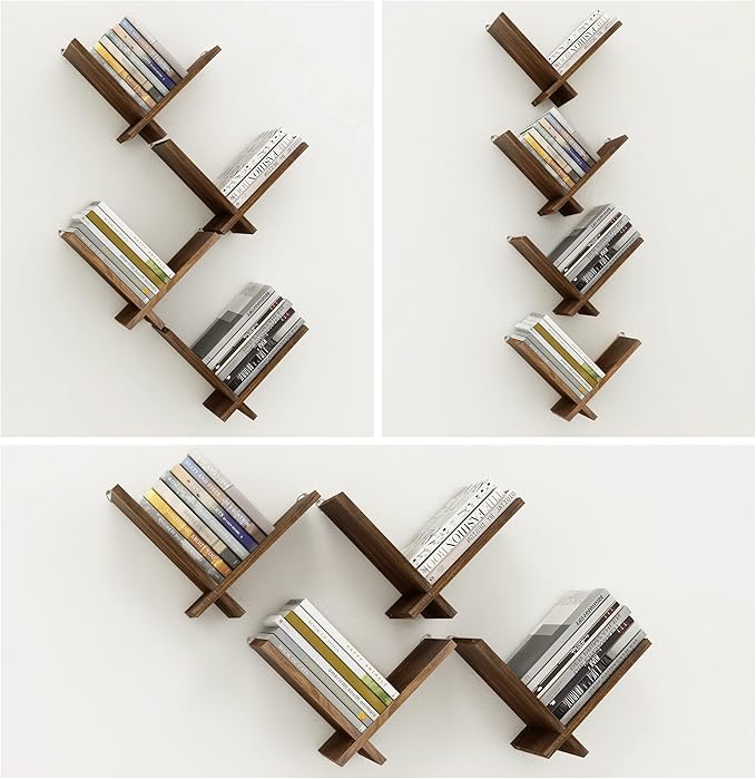 Afuly Floating Shelves for Wall, Funky Wall Mount Bookshelves Small Natural Wood Bookshelf Hanging Storage Organizer Modern Home Decor for Living Room Bedroom Study Tabletop, Set of 2 Brown