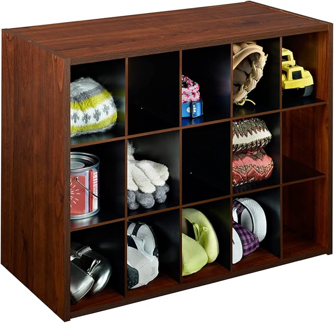 ClosetMaid 15 Cube Stackable Storage Organizer for Shoes, Bags, Crafts, Hobbies with Wood Shelves, for Closet, Entryway or Mudroom, Dark Cherry