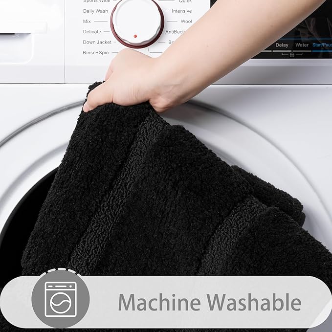 HOMORE Black Bathroom Rug 24x60 Inch Soft Absorbent Bathroom Runner Rug, Washable Bath Runners Rugs Non Slip Long Bath Rug for Shower Tub