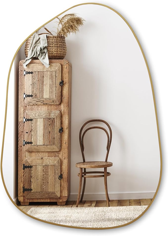 PERFNIQUE Irregular Wall Mirror Asymmetrical Mirror, 27''x19'' Gold Mirror for Bathroom Bedroom Living Room Entryway, Decorative Modern Wall Decor, Wall Mounted Mirror (Gold, 27''x19'')