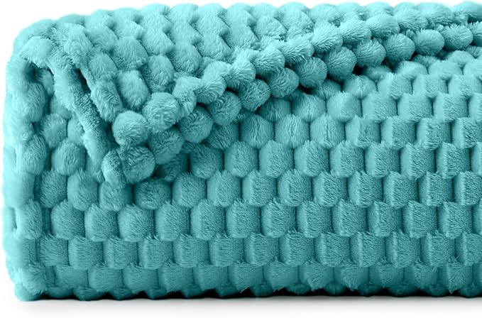 BEDELITE Fleece Throw Blanket for Couch & Bed - 3D Jacquard Decorative Teal Blanket, Super Soft and Cozy Warm Fuzzy Blanket All Seasons Suitable, 50x60Inches