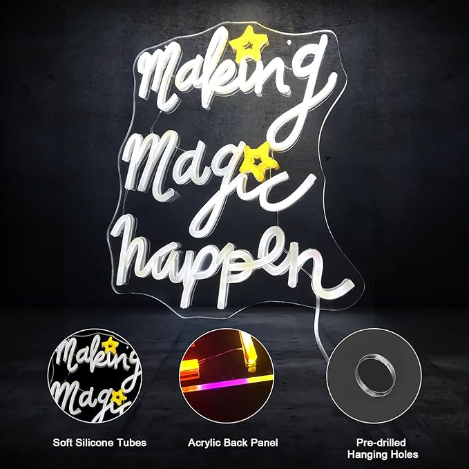 Making Magic Happen Neon Signs for Wall Decor, Inspiring Quotes Encouraging Sayings Wall Art, Bright Dimmable Led Light Sign for Game Room Bedroom Birthday Party Gifts Man Cave Living Room Kids