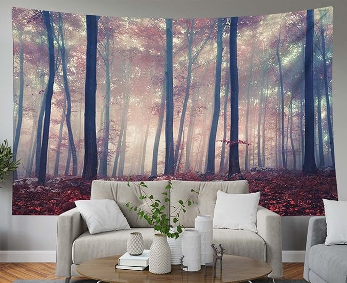 EMMTEEY Halloween Tapestry - Mystic Autumn Red Beech Forest for Bedroom Aesthetic 60X50 - Present for Friends Families