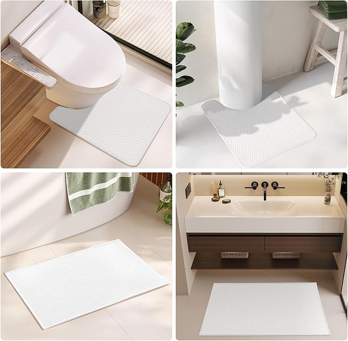 Bathroom Rugs Non Slip Washable, Super Absorbent Thin Bath Mat Small Quick Dry Low Pile Bathroom Rug, White 20"x30"