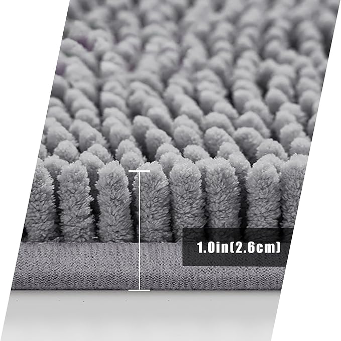 Bathroom Rugs Mat 56x24 Non Slip Chenille Bath Mats Bath Rugs for Bathroom Shower Gray