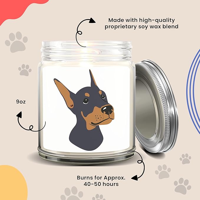1OAK Lavender Scented Candles - Dog Mom Gifts for Women - Dog Candle - Made in USA (Doberman)
