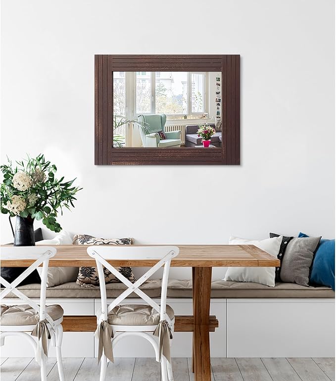 Mirrors for Wall Rustic Wooden Frame Rectangle Mirror Vintage Hanging Mirror for Bedroom Bathroom Living Room Farmhouse Wall Decor Brown Large 20" x 16 "