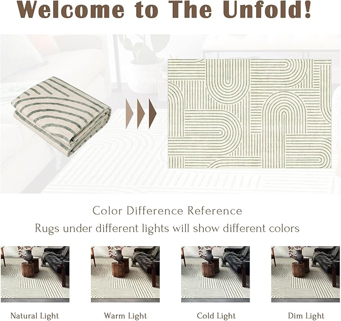 6x9 Area Rug - Large Modern Abstract Washable Non-Slip Sage Green Stain Resistant Living Room Rug Rainbow Low-Pile Soft Floor Carpet for Bedroom Dining Room Office Nursery