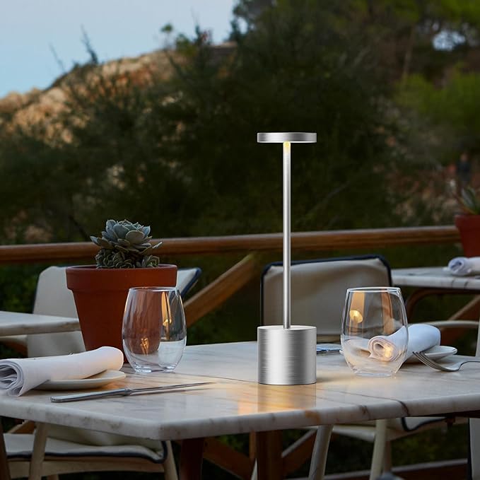 SAKRINGT Cordless Table Lamps Rechargeable,6000mAh Portable Battery Operated LED Table Light for Restaurant Outdoor 2 Pack Silver