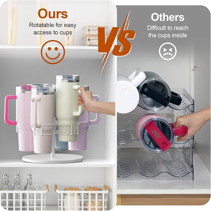 Water Bottle Organizer for Stanley 40 oz, Rotating Stanley Cup Organizer Holder, Tumbler Organizer Holder, Stanley Cup Accessories, Easy to Install, White๏ผPatented Product๏ผ