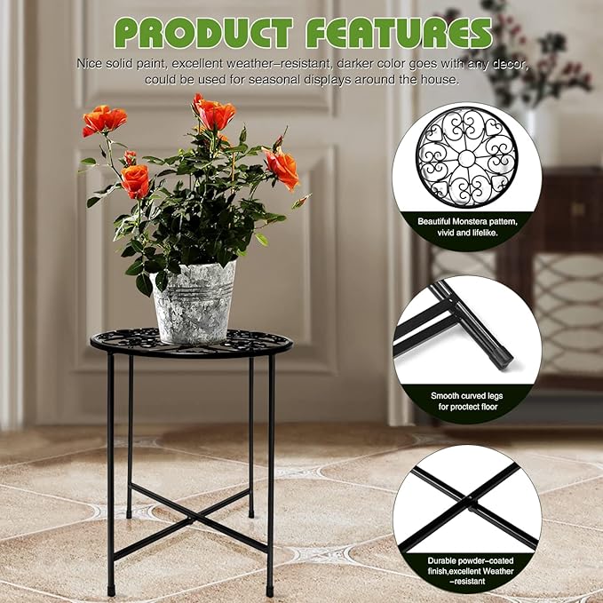 Plant Stand Indoor Outdoor, 2 Pack 15" Tall Flower Pot Stand, Round Metal Corner Plant Stand for Flower Pot, Rustproof Flower Plant Holder for Home, Garden, Patio, Plant Lovers, Housewarming