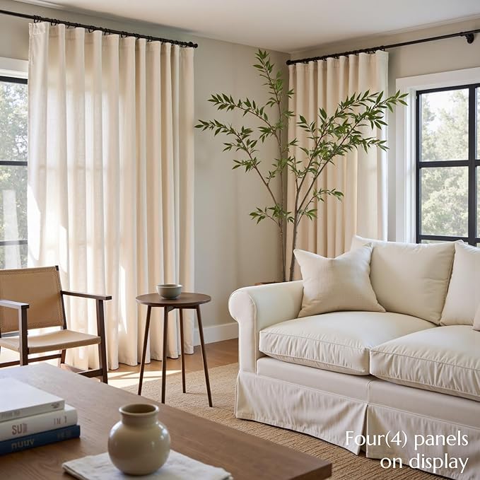 jinchan Ecru Linen Blend Curtains 108 Inches Length for Living Room Farmhouse Rod Pocket Back Tab Light Light Filtering Lightweight Curtains for Bedroom Ivory Drapes 4 Panels