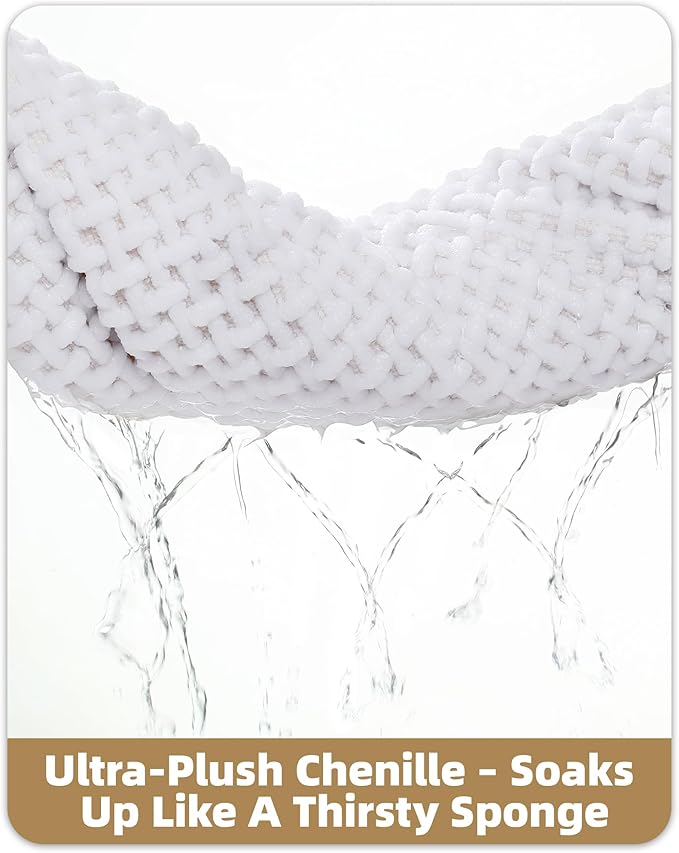 Color&Geometry Chenille Pile Small Bathroom Rugs Upgraded Denser, 16"x24" Non Slip Absorbent White Bath Mats for Bathroom Thin Fit Under Door, Washable Quick Dry