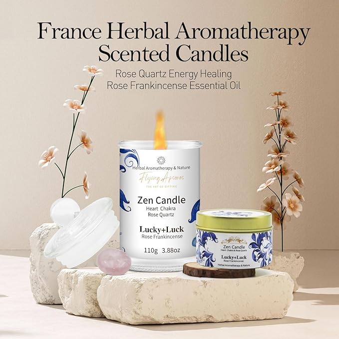 APSARAS Luck+Lucky Scented Candles,Rose Frankincense Aromatherapy Spring Candle Sets for Women Zen Gift for Bathroom,Jar Non Toxic Soy Candles for Home Scented, 36 Hours Burn Time
