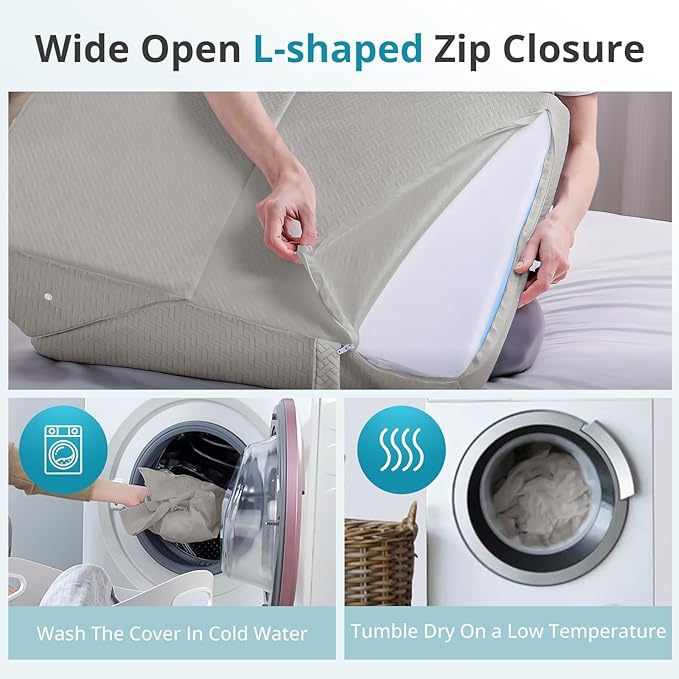 Sasttie Wedge Pillow for Sleep Apnea, 10 Inch Adjustable Bed Wedge Pillow for Back Pain, Acid Reflux Relief, Memory Foam Triangle Pillow Wedge for Sleeping, Post Surgery, Knee Elevation, Light Grey