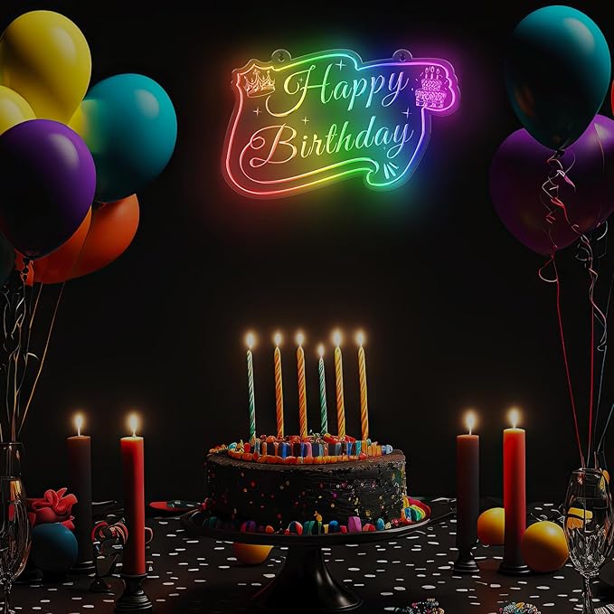 Happy Birthday LED Neon Sign for Backdrop Birthday Party Decoration, RGB Colorful Dimmable Light Up Signs, Art Decoration Happy Birthday Neon Sign for Wall Decor(RGB Color, 16x11 Inch)