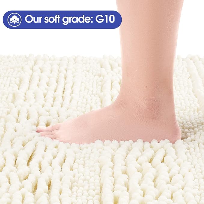 ACCUMTEK Striped Ice Cream Bathroom Rug Set 3 Pieces Ultra Soft, Non Slip Chenille Toilet Mat, Absorbent Plush Shaggy Bath Mats for Bathroom, Bedroom, Kitchen
