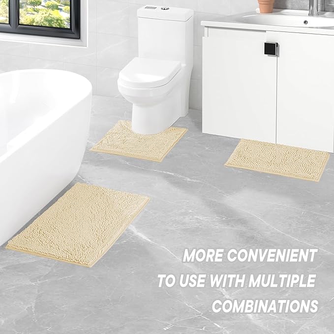 Bathroom Rugs 2 Pieces Chenille Bath Rug Mat, Extra Thick and Soft Absorbent Bath Rugs, Machine Washable, Non-Slip Plush Bath Mats for Tub, Shower, and Bath, (Milk White, 32"x20"+24"x16")