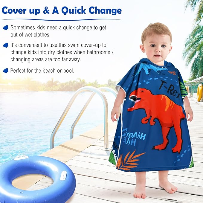HUANLANG Kids Hooded Beach Towel for Boys Girls,Bath Pool Beach Poncho Towels Super Soft & Absorbent Cotton Towel Childrens Beach Towels for Toddler 0-7 Years Old