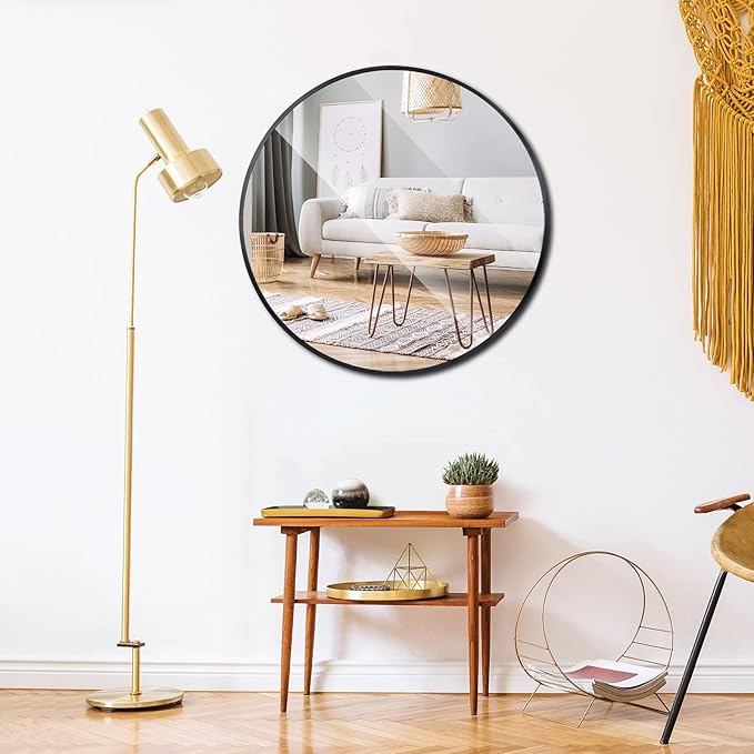 Smartxchoices Pack of 2 Black Round Mirrors 24 Inch, Metal Frame Wall Mounted Circle Mirrors, Vanity Mirror Wall Bathroom Décor, Washrooms, Living Rooms, Entryway