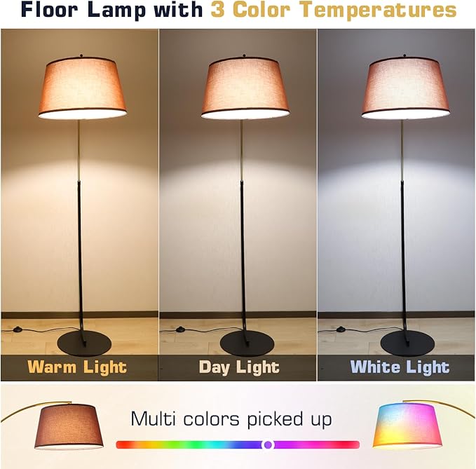 Arc Floor Lamp,74" Tall Floor Lamps,Vintage Floor Lamp Gold & Black Arched Pole Design,15W Dimmable RGB Bulb(LED) Included