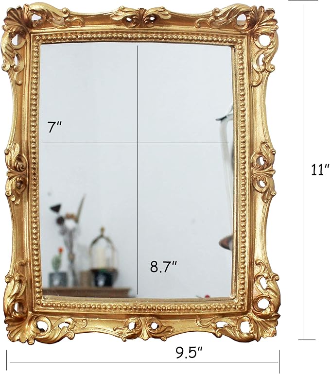 Funerom Vintage 11 x 9.5 inch Decorative Mirror, Wall Mounted & Tabletop Makeup Mirror ,Square Antique Gold