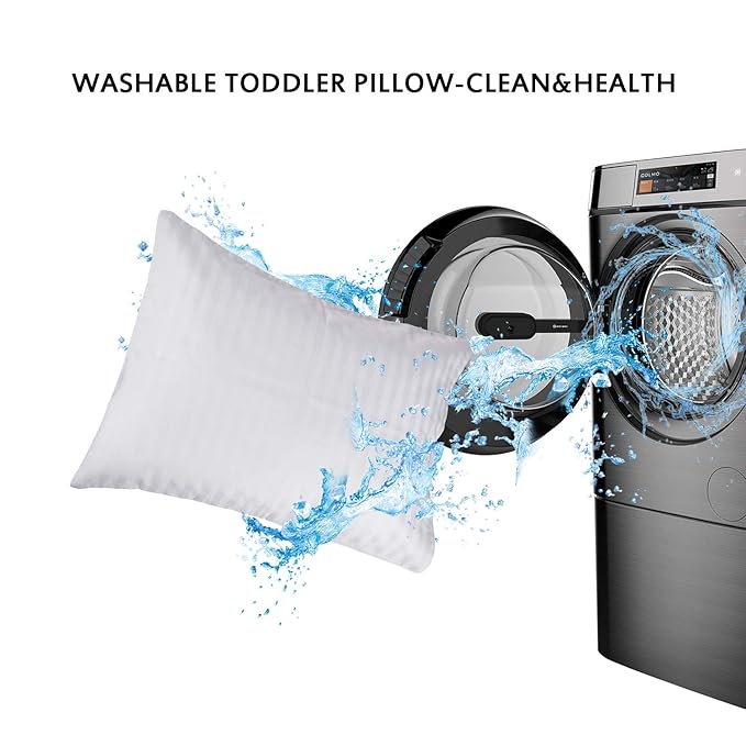 Toddler Pillowcases Set of 2, Hypoallergenic 14x19 Pillow Cover Fits Pillows Sized 13x18 or 14x19, 100% Soft Cotton Envelope Closure Kids Pillowcase for Sleeping, Machine Washable, White Stripe