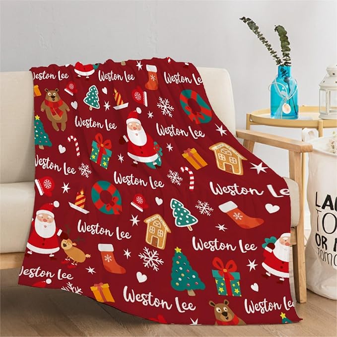 Custom Christmas Blanket | Personalized Blanket for Boys Girls | Plush Cozy Customized Name Blanket | Personalized Gifts Name Blanket for Birthday Christmas | 90"x120"-Familys/King Size