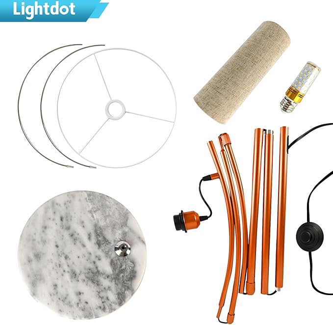Lightdot Arc Floor Lamps for Living Room, Modern Standing Lamp with Hanging Drum Shade, Tall Standing Floor Lamp with Foot Switch, Over Couch Arched Reading Light for Bedroom, Office (Orange)