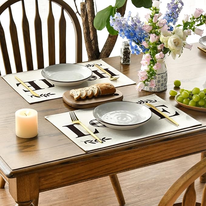 Artoid Mode Love Family Together Home Buffalo Plaid Placemats Set of 6,12x18 Inch Seasonal Table Mats for Party Kitchen Dining Decoration