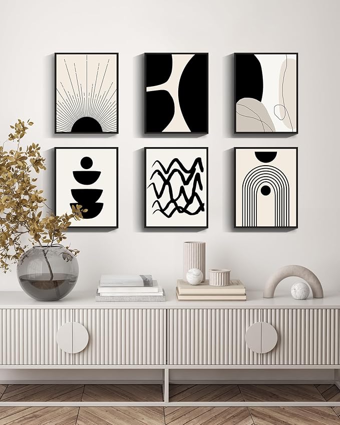 ๐๐ฟ๐๐ผ๐๐บ Abstract Boho Wall Art Minimalist Geometric ๐๐ฟ๐ฎ๐บ๐ฒ๐ฑ Wall Decor Boho Room Decor Black Brown Beige Line Art Canvas Painting Mid Century Modern Prints Bohemian Posters for Living Room Bedroom