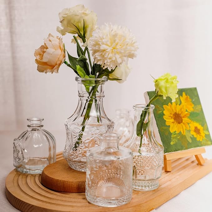 Arme 16Pcs Glass Bud Vase Set,Small Flower Vase for Centerpieces,Clear Bud Vases in Bulk, Mini Vintage Vase for Rustic Wedding Decorations