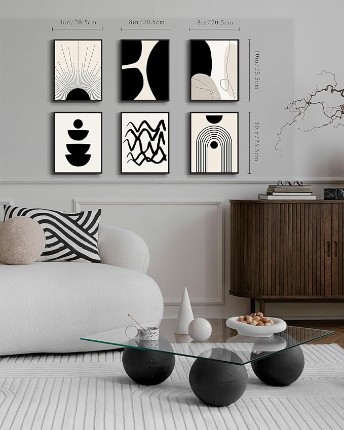 ๐๐ฟ๐๐ผ๐๐บ Abstract Boho Wall Art Minimalist Geometric ๐๐ฟ๐ฎ๐บ๐ฒ๐ฑ Wall Decor Boho Room Decor Black Brown Beige Line Art Canvas Painting Mid Century Modern Prints Bohemian Posters for Living Room Bedroom