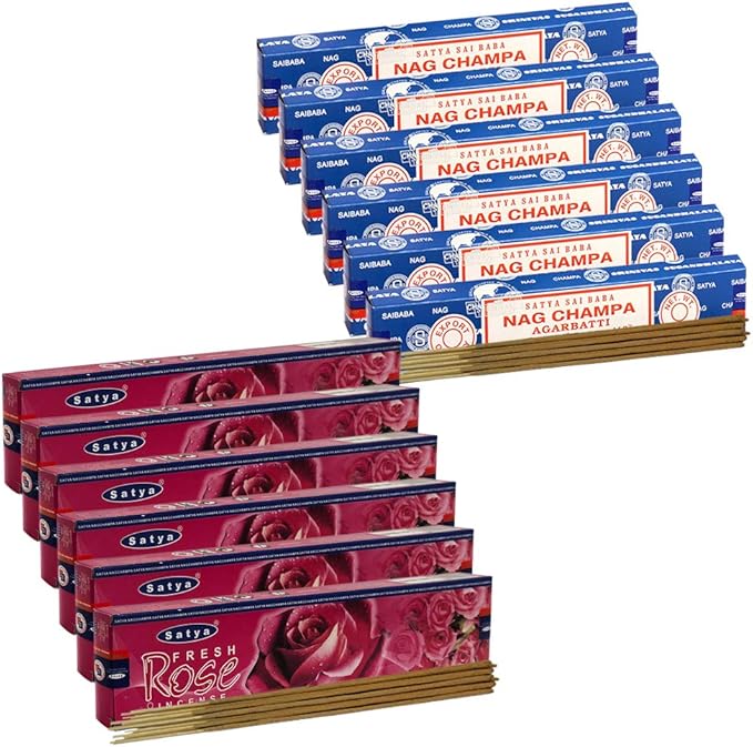 Nag Champa Incense Sticks and Fresh Rose Incense Sticks with Incense Holder Bundle for Home Fragrance and Spiritual Décor