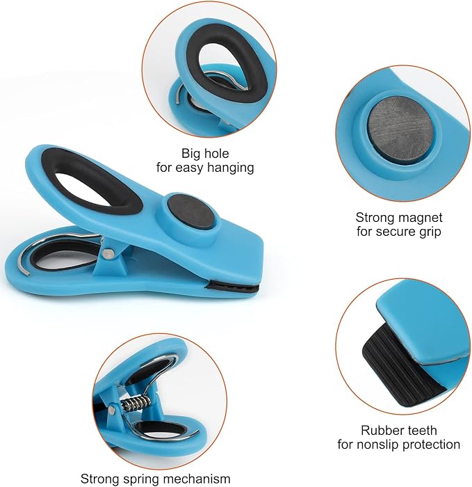 TACGEA Chip Clips, Magnetic Bag Clips with Air Tight Seal for Food Storage, 12 Pieces, Multicolor