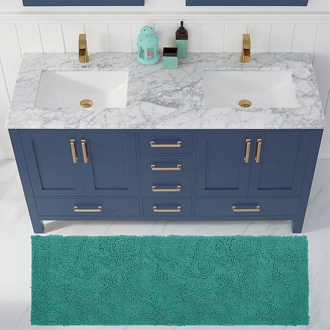 LuxUrux 2-Piece Bathroom Rug Set - Ultra-Plush Chenille Mats, Includes Runner Rug, Soft, Absorbent, Non-Slip & Stylish (27x47 & 16x24 inches, Turquoise)
