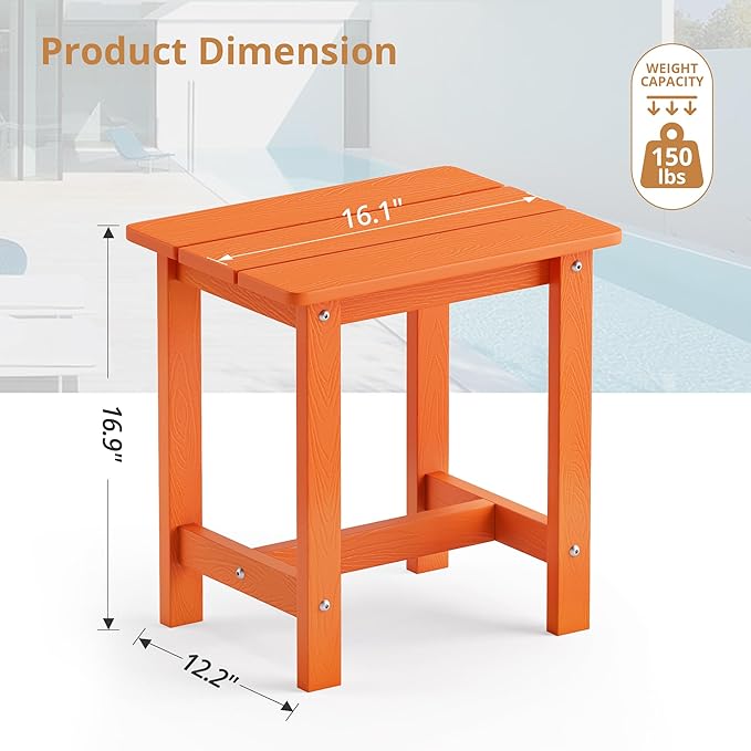 LUE BONA Outdoor Side Table Set of 2, HDPS Small Outdoor Table, Adirondack Side Table, Outside End Table for Patio, Porch, Deck, Pool, Weather Resistant/Easy Maintenance/Indoor or Outdoor Use, Orange