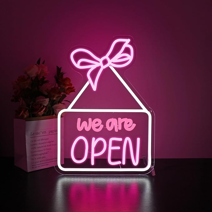 Neon Sign, HSJNJKFU Open Neon Signs for Wall Decor We are Open Led Neon Light Signs for Shop Party Bar Beer Signs - USB Powered.