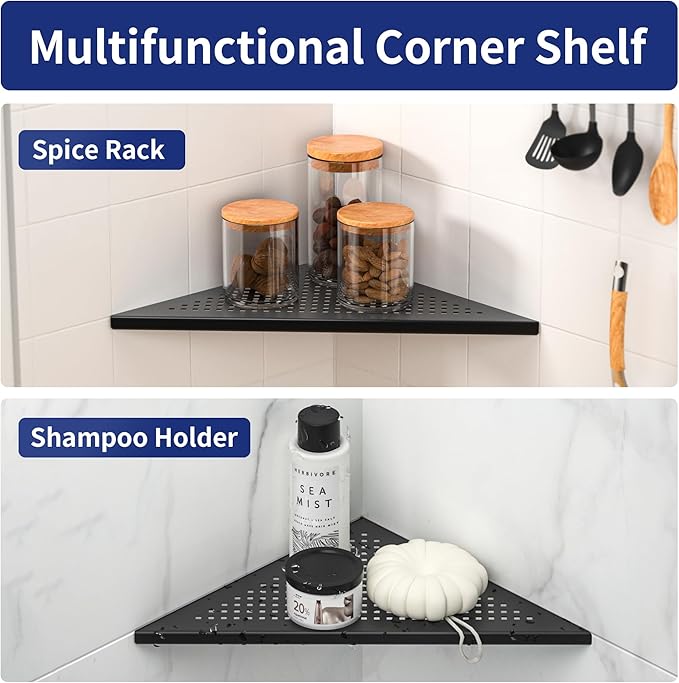 Corner Shower Shelf, 12" Matte Black 304 Stainless Steel Recessed Shelf for Bathroom, Grout in Shelf Rack for Tiled Wall, Large Size, No Drilling Needed