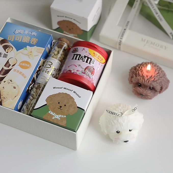 Teddy Dog Shaped Scented Candle,100G Cute Puppy Animal Aroma Soy Wax Decorative Novelty Candle for Table Photo Prop Birthday Gift,Prefect for Meditation Stress Relief Mood Boosting (White)