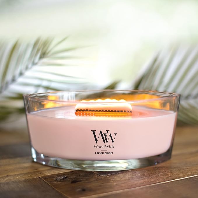 WoodWick Coastal Sunset Scented Ellipse Candle, Crackles as it burns, Up to 50 hrs burn time, Perfect for gifting, 16oz