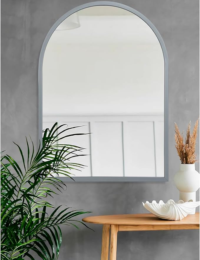 Large Arched Wall Mirror Aluminum Alloy Frame Bathroom Mirror Brushed Metal Vanity Wall Mounted Mirror for LivingRoom Bedroom Entryway Room Home Decor 36"x24"