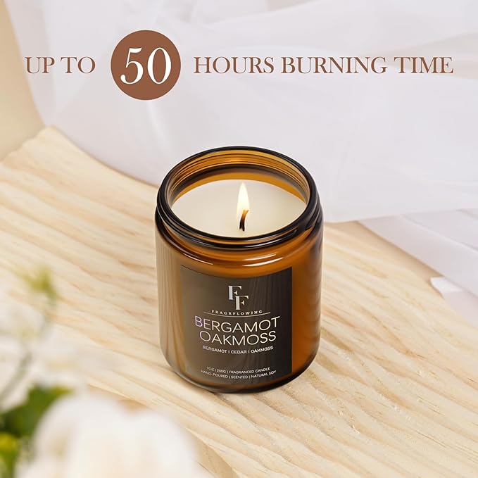 Bergamot Oakmoss Scented Candle for Home Soy Wax Candle, Aromatherapy Candle Gift for Women Men, 7oz