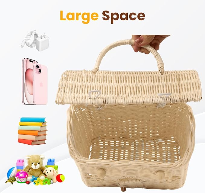KOLWOVEN Rattan Storage Basket with Lid - Mouse in a Box - Small Doll House - Decorative Hand Woven Shelf Organizer - Cute Handmade Handcrafted Gift Decoration Artwork - Wicker (Natural)
