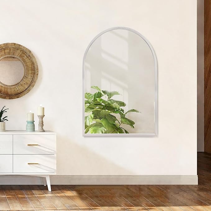 Arch Bathroom Mirror, 36"x24" Large Metal Frame Wall Mounted Mirror Silver Vanity Wall Mirror for Bedroom, Entryway, Living Room Vanity