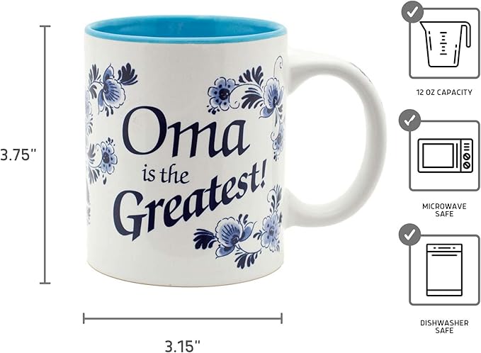 Essence of Europe Gifts E.H.G 12 oz. Ceramic Coffee Mug, Oma is the Greatest Design - Blue Ceramic Mug