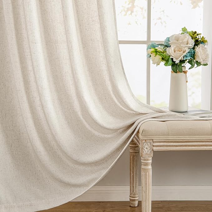 MIULEE Non-See-Through Privacy Linen Curtains 2 Panels, Light Filtering Window Curtains Farnhouse Textured Back Tab Semi Sheer Drapes for Bedroom Living Room, 52 x 72 Inches Long, Linen