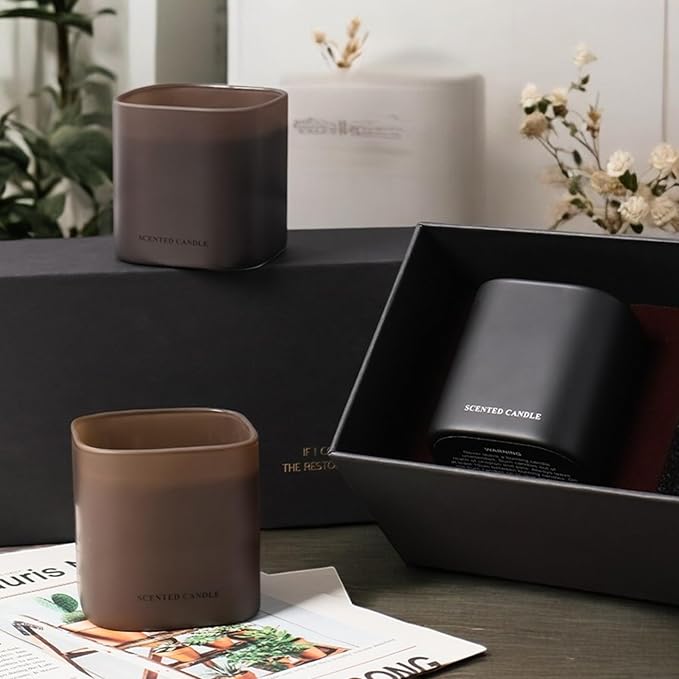 Set of 3 Scented Soy Candles Gift Set 3 Scented Candles, Champagne+Red Teak+Amber Allure,Each Candle Burns for 40-50 Hours, Allowing You to Enjoy Wonderful Aromas for Many Evenings.