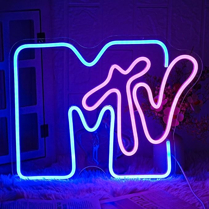 Neon Sign for Wall Decor - Music Light Up LED Sign for Bedroom, Record Room, Recording Studio, Bar - Blue Letter Decoration