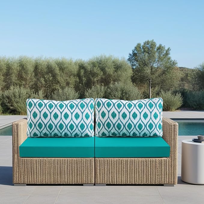 idee-home Outdoor Cushions for Patio Furniture, Outdoor Seat Cushion, Waterproof Hampton Bay Deep Seat Replacement Couch Chair Cushions for Garden Lawn Backyard Deck, 28.5 x 28.5 Peacock Blue Pattern